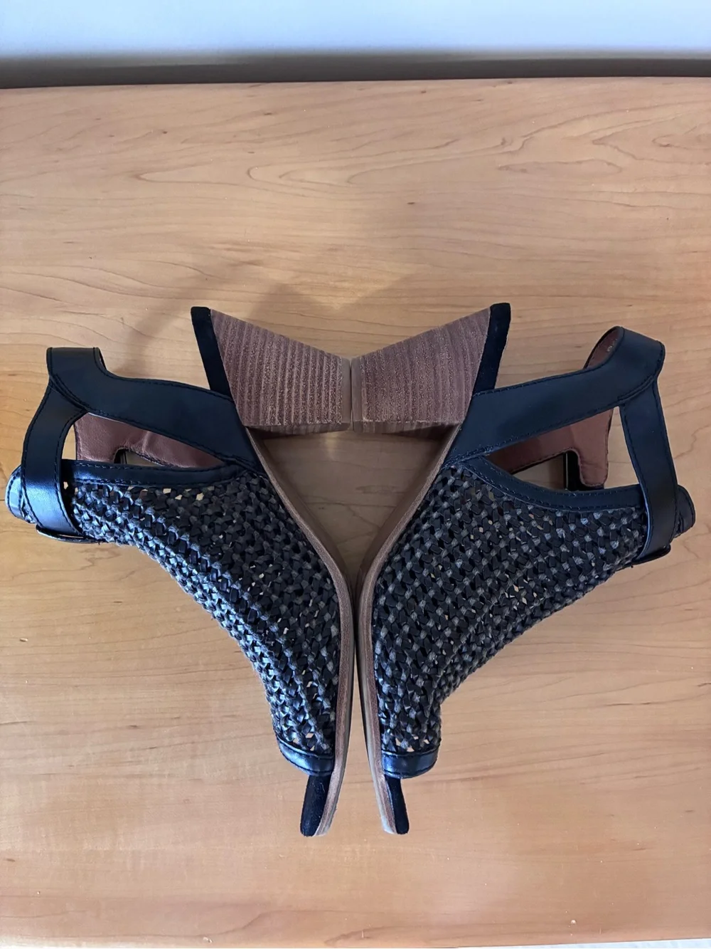 Bear Traps Rekita Shoes Sling Back Open Toe Woven Upper Block Heel Black Size 9